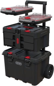 Stack-n-Roll Modular Tools Organizer for Garage Storage and DIY, 3 Piece Resin Rolling Tool Box System for Small Parts