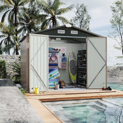 6.2x4 FT Shed Outdoor Storage Shed Metal Garden Shed with Lockable Doors & Slooping Roof Tool Shed Bike Shed for Backyard, Patio, Poolside (Brown)