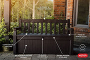 70 Gallon Storage Bench Deck Box for Patio Furniture, Front Porch Decor and Outdoor Seating �� Perfect to Store Garden Tools and Pool Toys, Brown