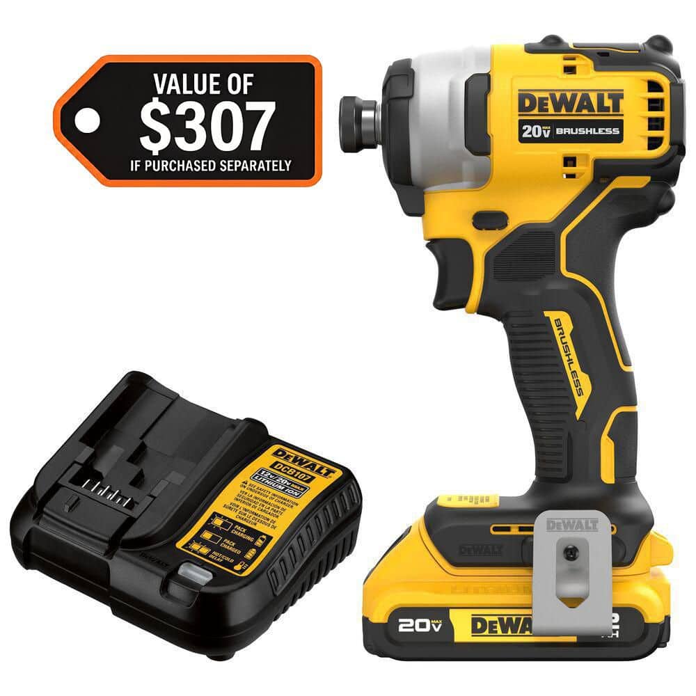 DEWALT DCF809D1 - Atomic 20V Max Lithium-Ion Brushless Cordless Compact 1/4 in. Impact Driver Kit with 2.0Ah Battery ...