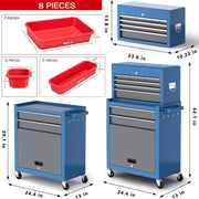 Tool Chest 8-Drawer | 42'' Large Rolling Tool Chest with Wheels | Detachable Top Metal Tool Box | Garage Storage Cabinet for Repair Room,Warehouse | Rolling Tool Box with Hooks,Liners,Tray Divider